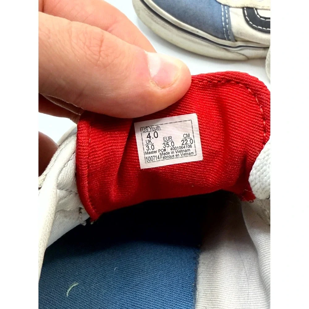 Vans Old Skool Unisex Kids 4 Sneaker Red White Blue Canvas Low Top‎ Skate Shoes